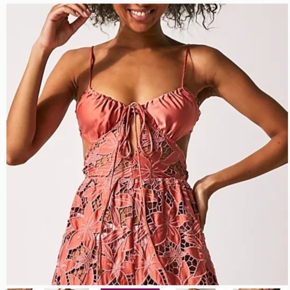 Free People FP Intimatley By the Sea Lace Embroidered Floral Flower Coral Romper - Picture 3 of 7